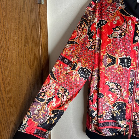 INC International Concepts Red Black Paisley Bomber Jacket Velvet Hip Hop Lux - Picture 6 of 10